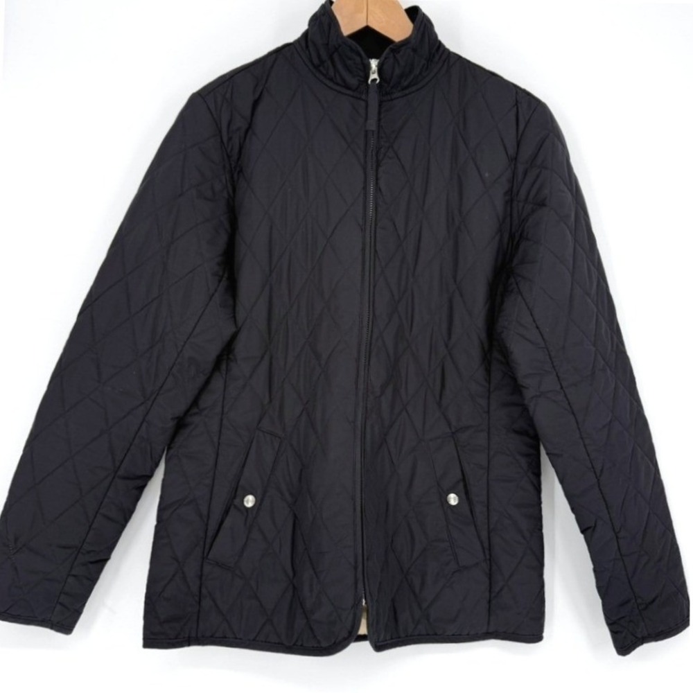 Lands End Black Diamond Quilted Full Zip Jacket Small 6-8 Barn Country Preppy